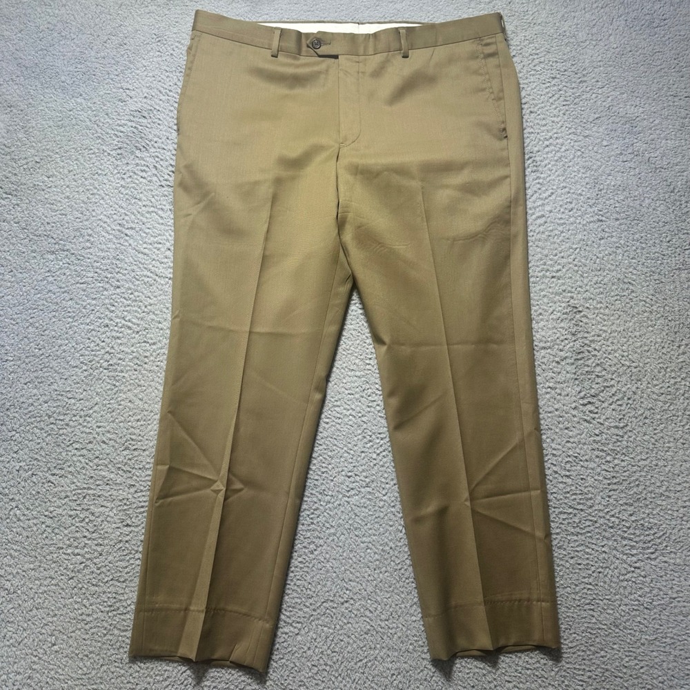 Nordstrom Men's Shop 100% Wool Dress Pants Tan Khaki Flat Front 38W x 29L